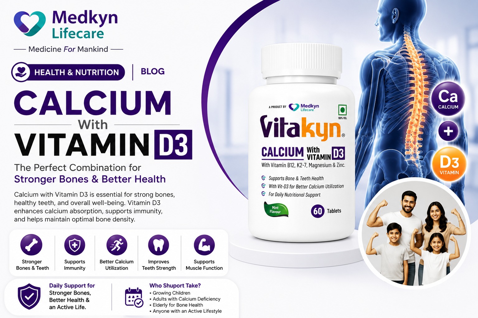 Vitakyn Calcium with Vitamin D3 for bone health — Medkyn Lifecare