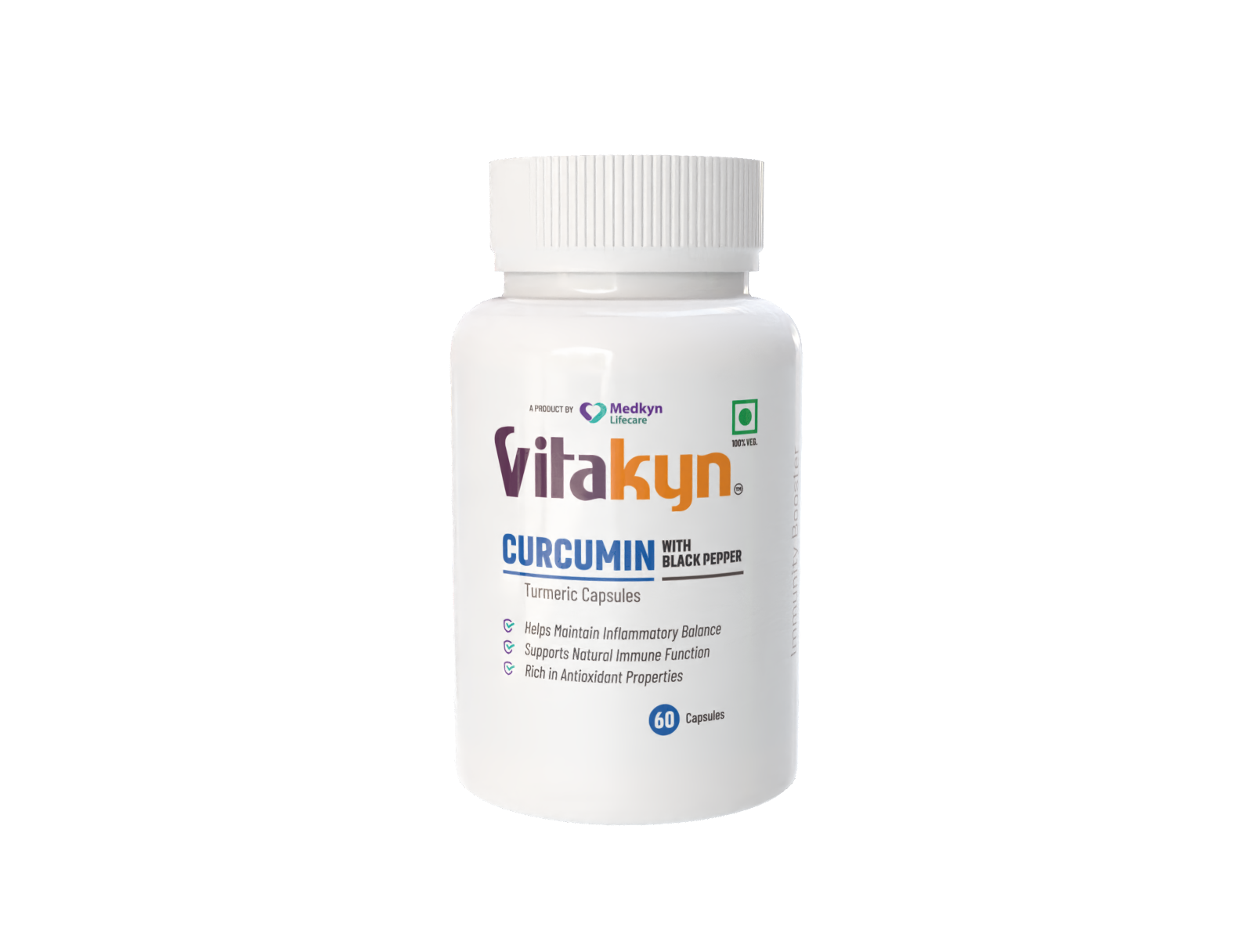 Vitakyn Curcumin with Black Pepper 60 capsules — anti-inflammatory antioxidant supplement made in India by Medkyn Lifecare
