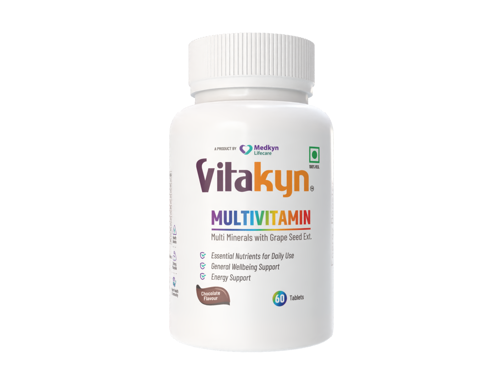 Vitakyn Multivitamin with Grape Seed Extract 60 tablets — chocolate flavour daily energy supplement made in India