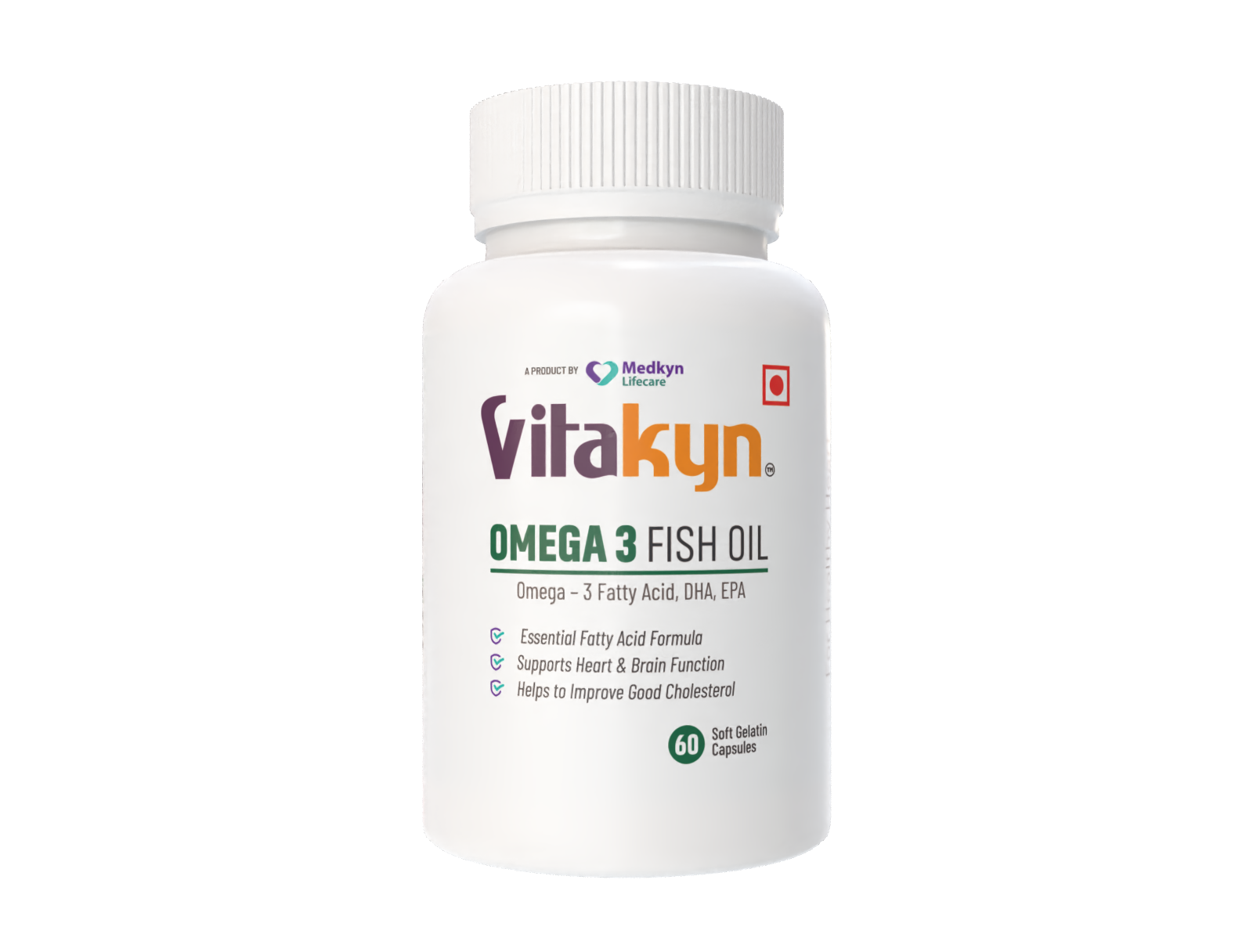 Vitakyn Omega 3 Fish Oil 60 soft gels — DHA and EPA heart and brain health supplement made in India
