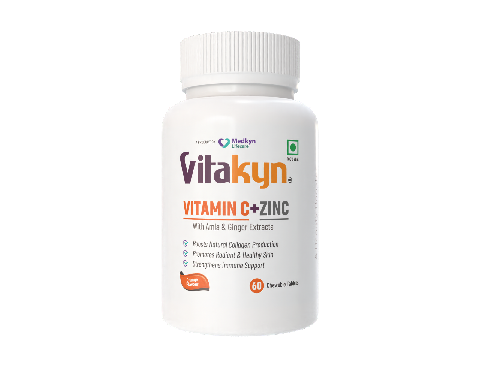 Vitakyn Vitamin C and Zinc with Amla and Ginger 60 chewable tablets — orange flavour immunity supplement made in India